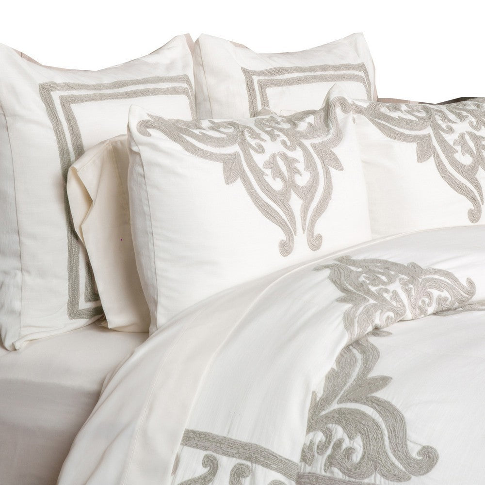 Lenz King Duvet Cover | Cotton | Hand Stitched Damask | Ivory