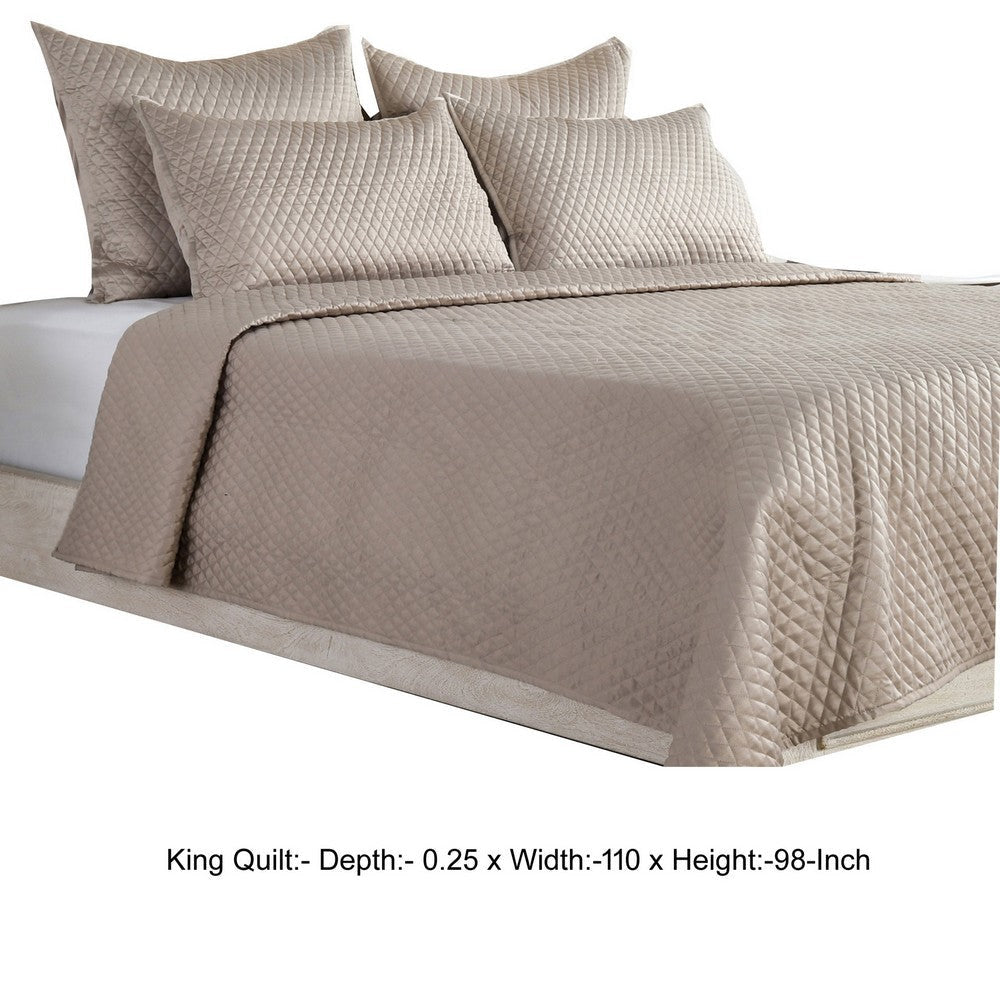 Kahn Hand Stitched Soft Sateen King Quilt Cotton Fill Self Binding Brown By Casagear Home BM293243