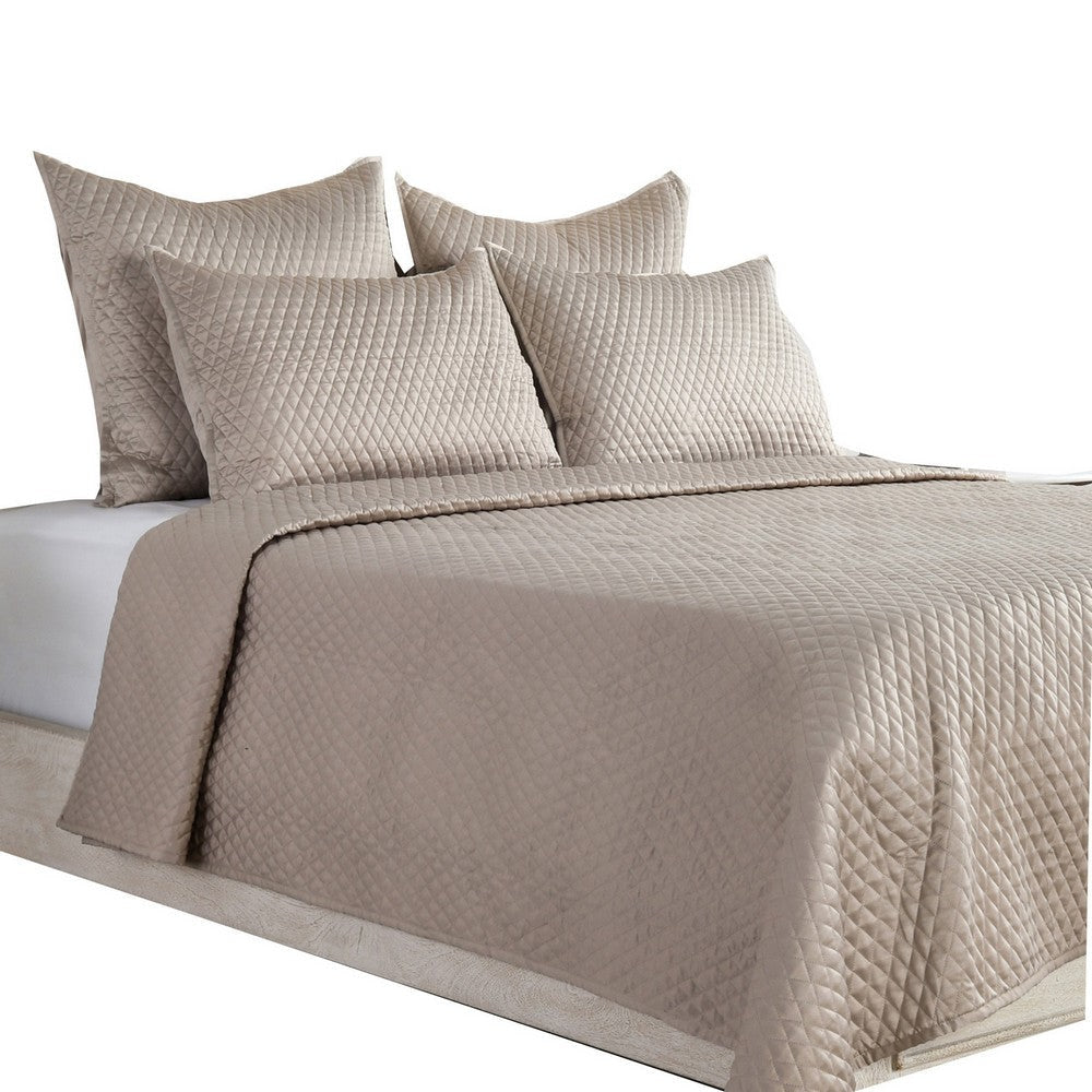 Kahn King Quilt | Hand Stitched Sateen | Cotton Fill | Brown