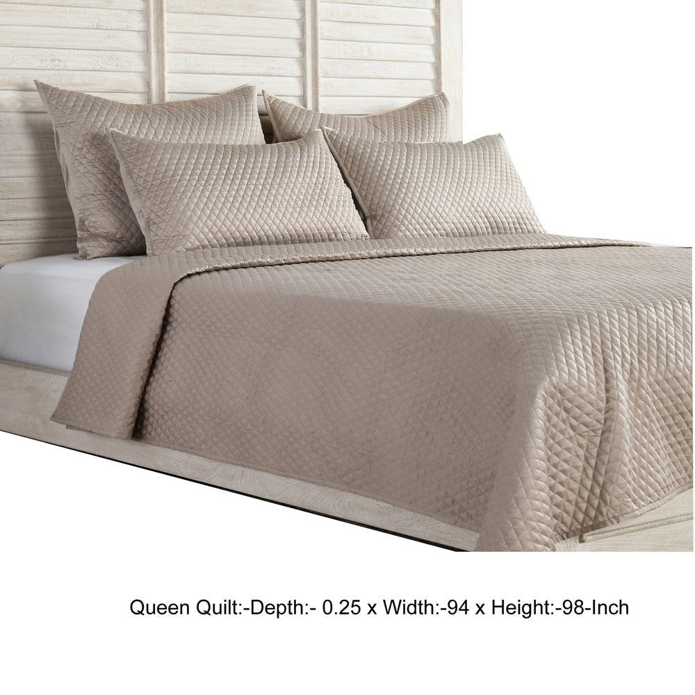 Kahn Hand Stitched Soft Sateen Queen Quilt Cotton Fill Self Binding Brown By Casagear Home BM293244