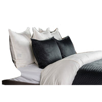 Kahn Queen Quilt | Hand Stitched Sateen | Cotton Fill | Matte Black