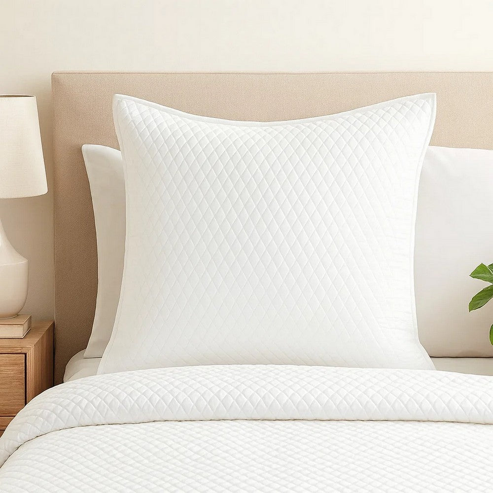 Kahn Euro Pillow Sham | 26" | Hand Stitched Sateen | Cotton Fill White