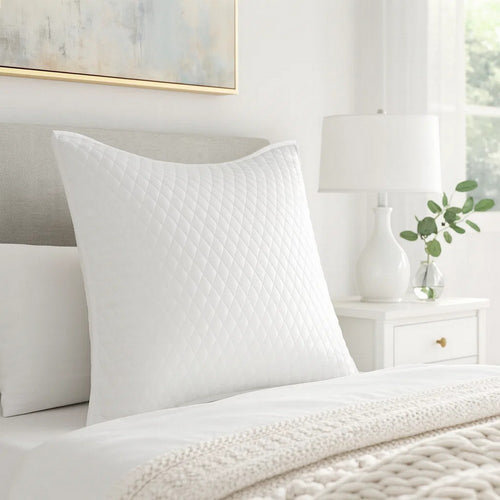 Kahn Euro Pillow Sham | 26" | Hand Stitched Sateen | Cotton Fill White
