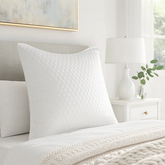 Kahn Euro Pillow Sham | 26" | Hand Stitched Sateen | Cotton Fill White