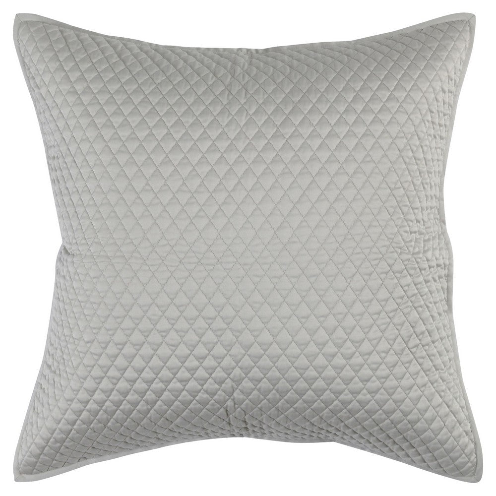 Kahn 26 Inch Hand Stitched Sateen Euro Pillow Sham, Cotton Fill, Silver By Casagear Home