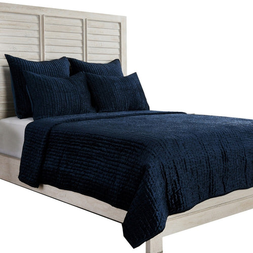 Lipa King Quilt | 96 x 108 | Hand Stitched Kantha | Velvet | Ocean Blue