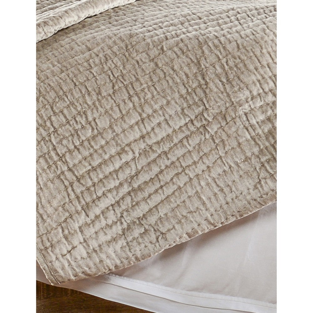 Lipa 96 x 108 Hand Stitched King Quilt with Polyfill and Velvet Beige By Casagear Home BM293268