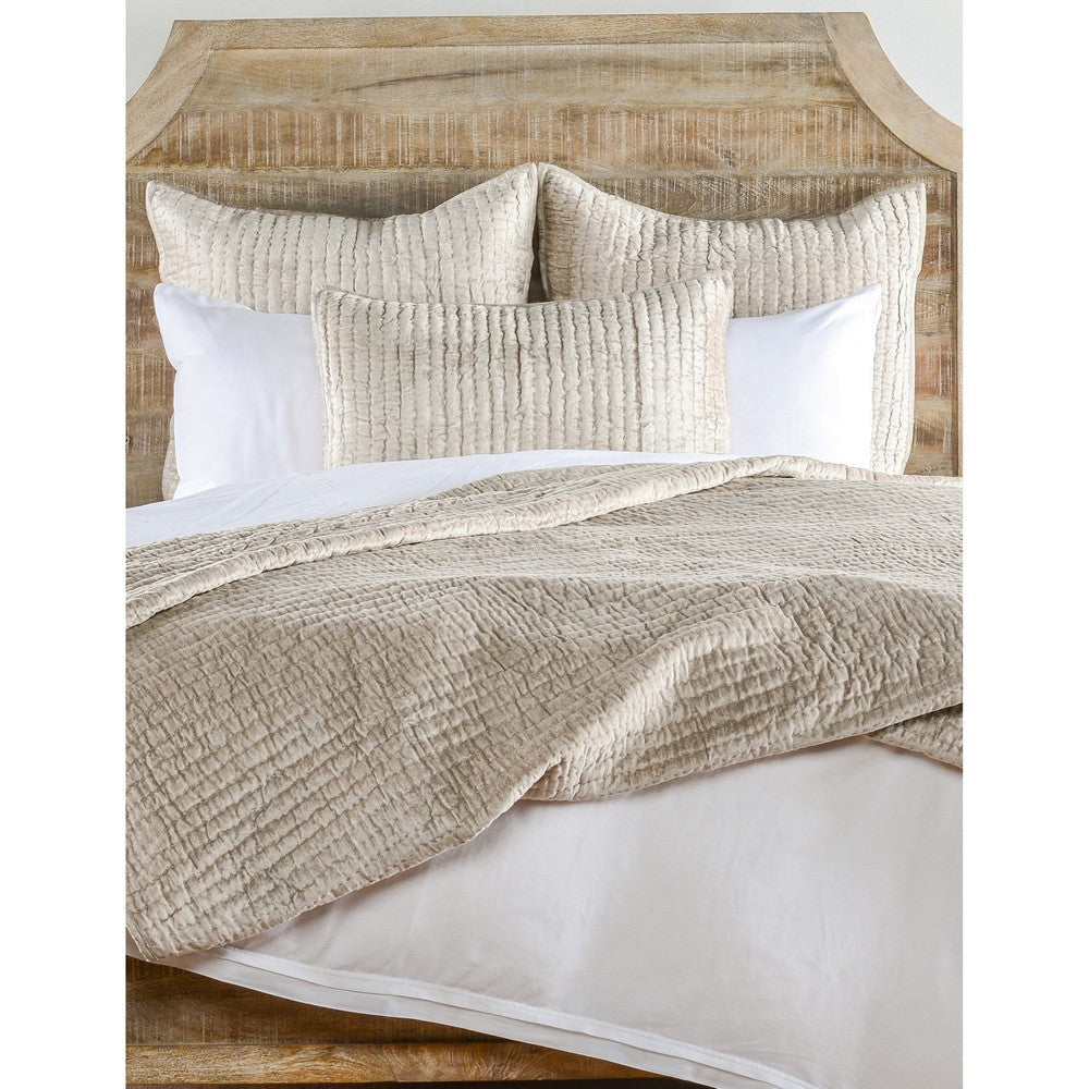Lipa King Quilt | 96 x 108 | Hand Stitched | Polyfill | Velvet | Beige