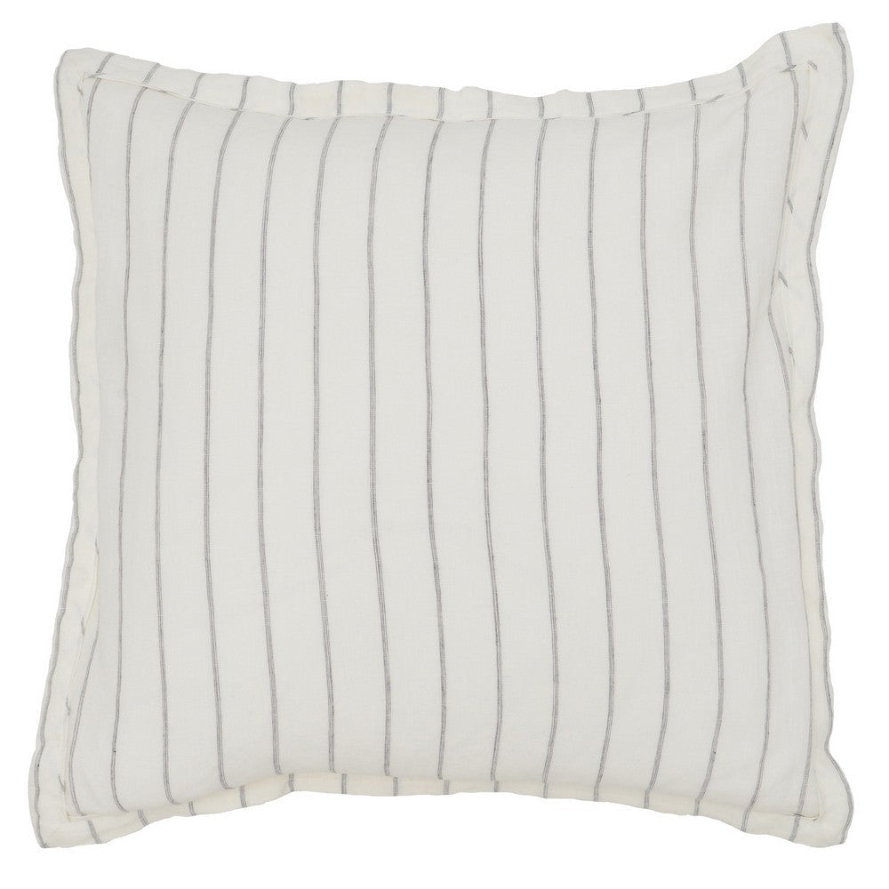 Tara Euro Pillow Sham | 26" | Linen | Woven Stripe Design | Ivory