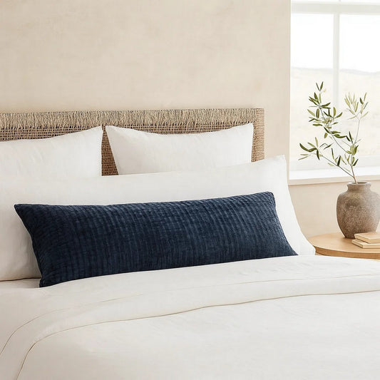 Lipa Pillow Sham | 20 x 36 | Hand Stitched | Rayon Velvet | Ocean Blue