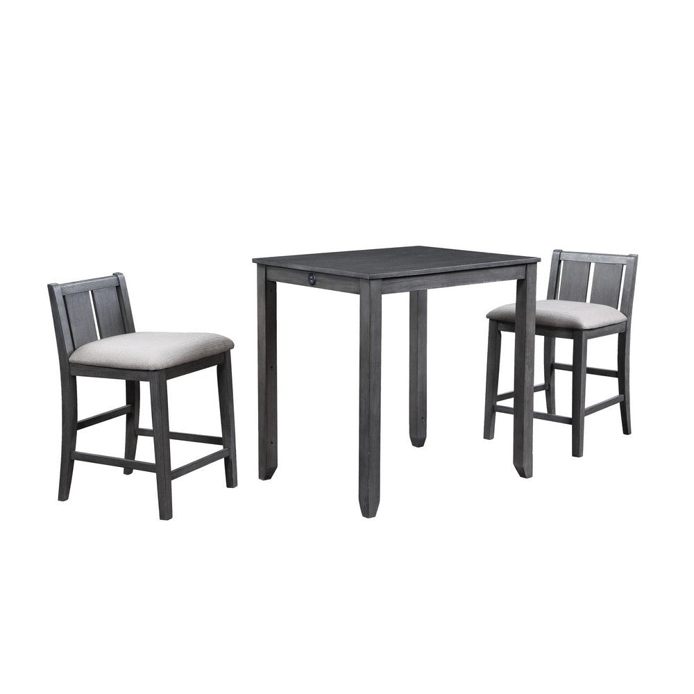 Hia 3 Piece Counter Table Set Cushioned Seats 2 Shelves Smooth Gray By Casagear Home BM293302