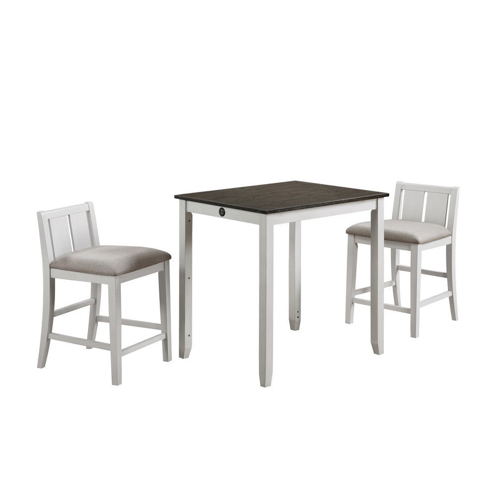 Hia 3 Piece Counter Table Set Cushioned Seats 2 Shelves Crisp White By Casagear Home BM293303