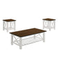 Viki 3 Piece White Coffee and End Table Set, Crossed Accents, Slatted Shelf By Casagear Home