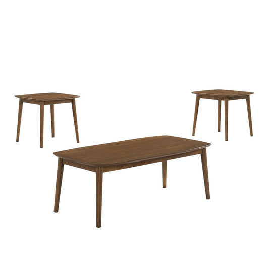 Lexi 3 Piece Coffee and End Table Set, Walnut Brown Wood, Flared Legs By Casagear Home