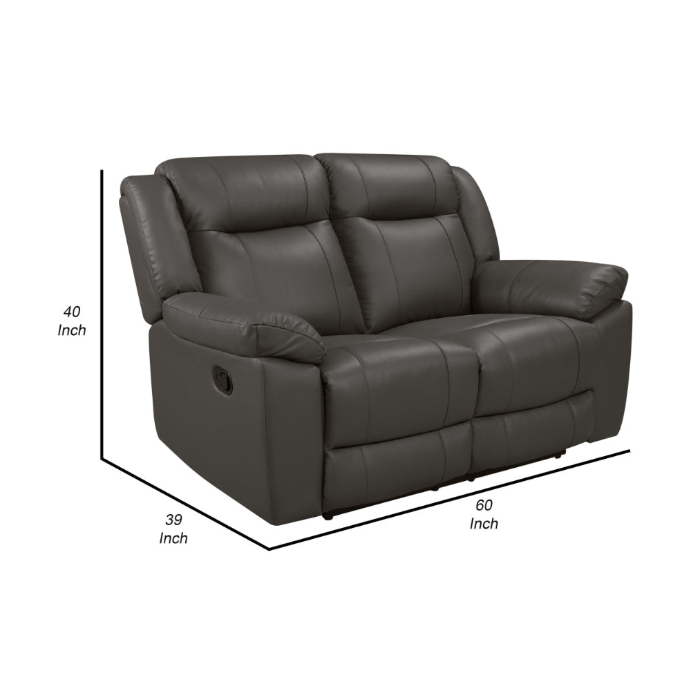 Tio 60 Inch Loveseat Gray Real Leather Manual Recliner Pocket Coils By Casagear Home BM293327