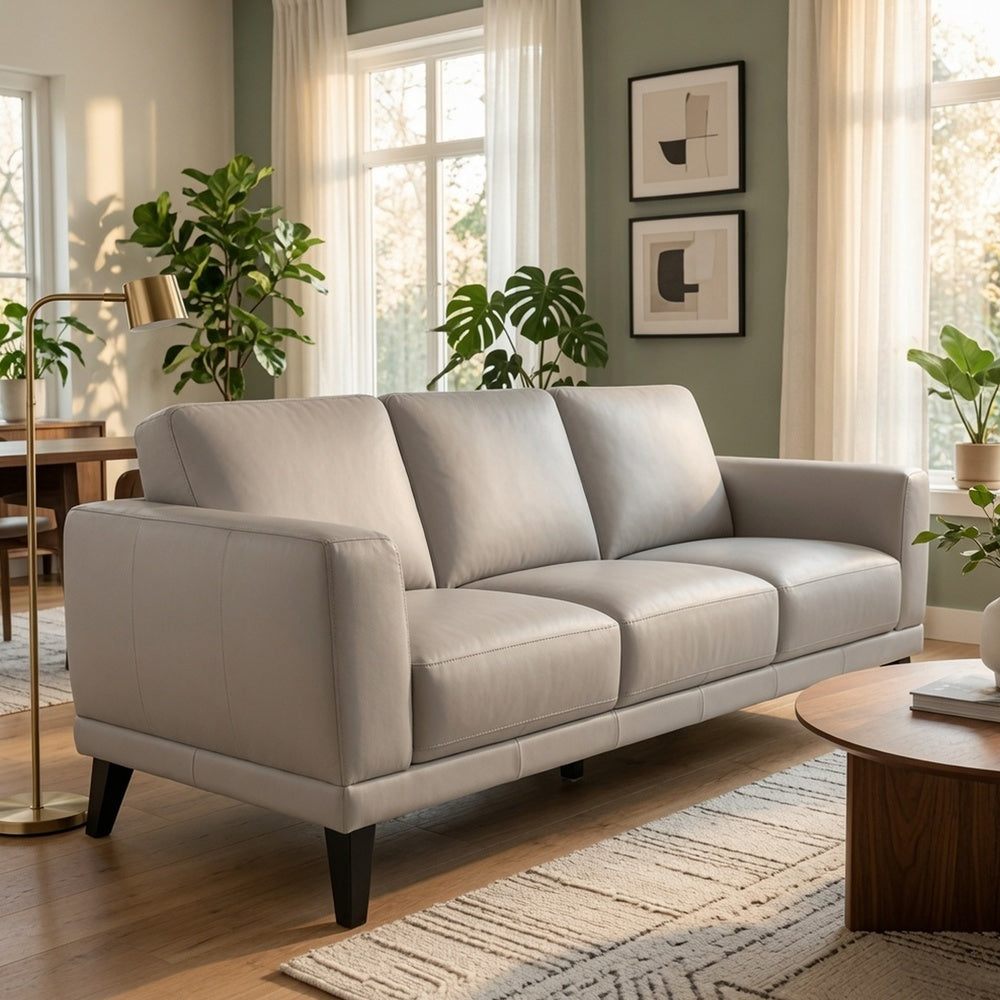 Fin 71 Inch Left Arm Facing Sofa, Mist Gray Finish, Genuine Italian Leather