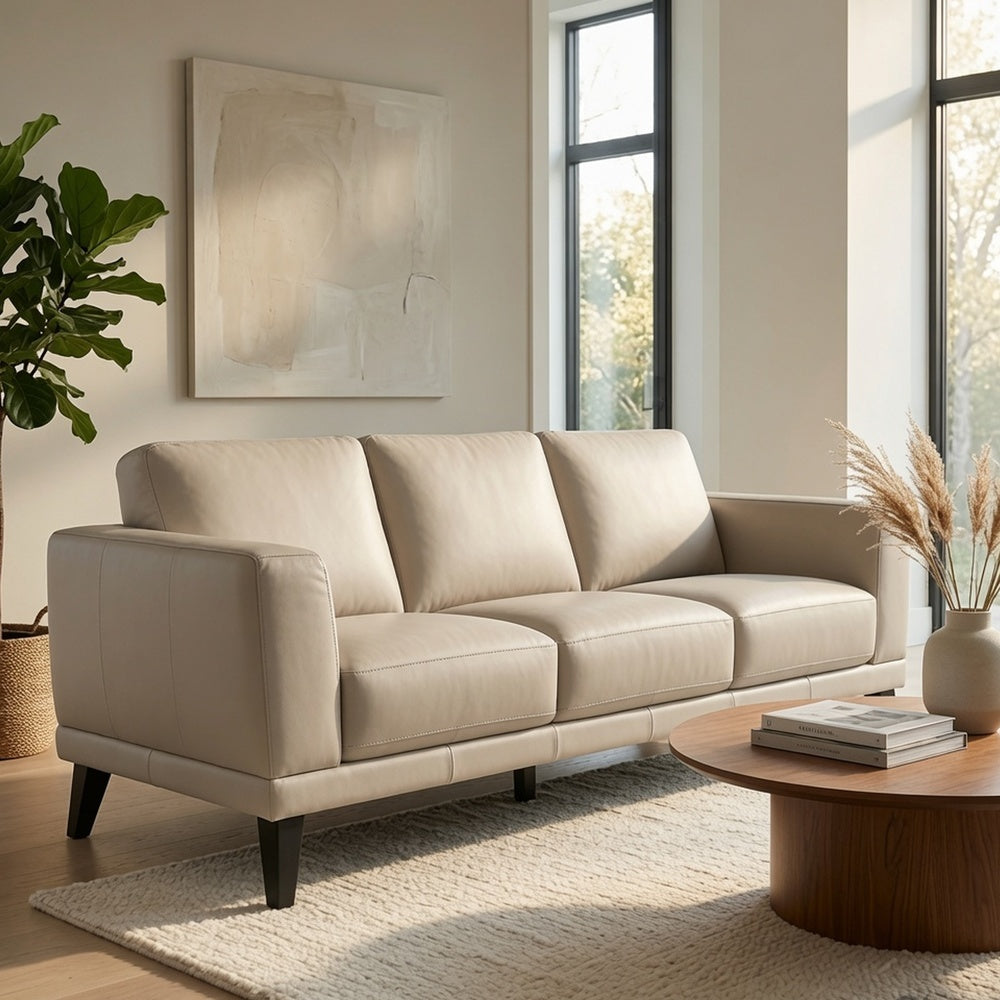 Fin 71 Inch Left Arm Facing Sofa, Mist Gray Finish, Genuine Italian Leather