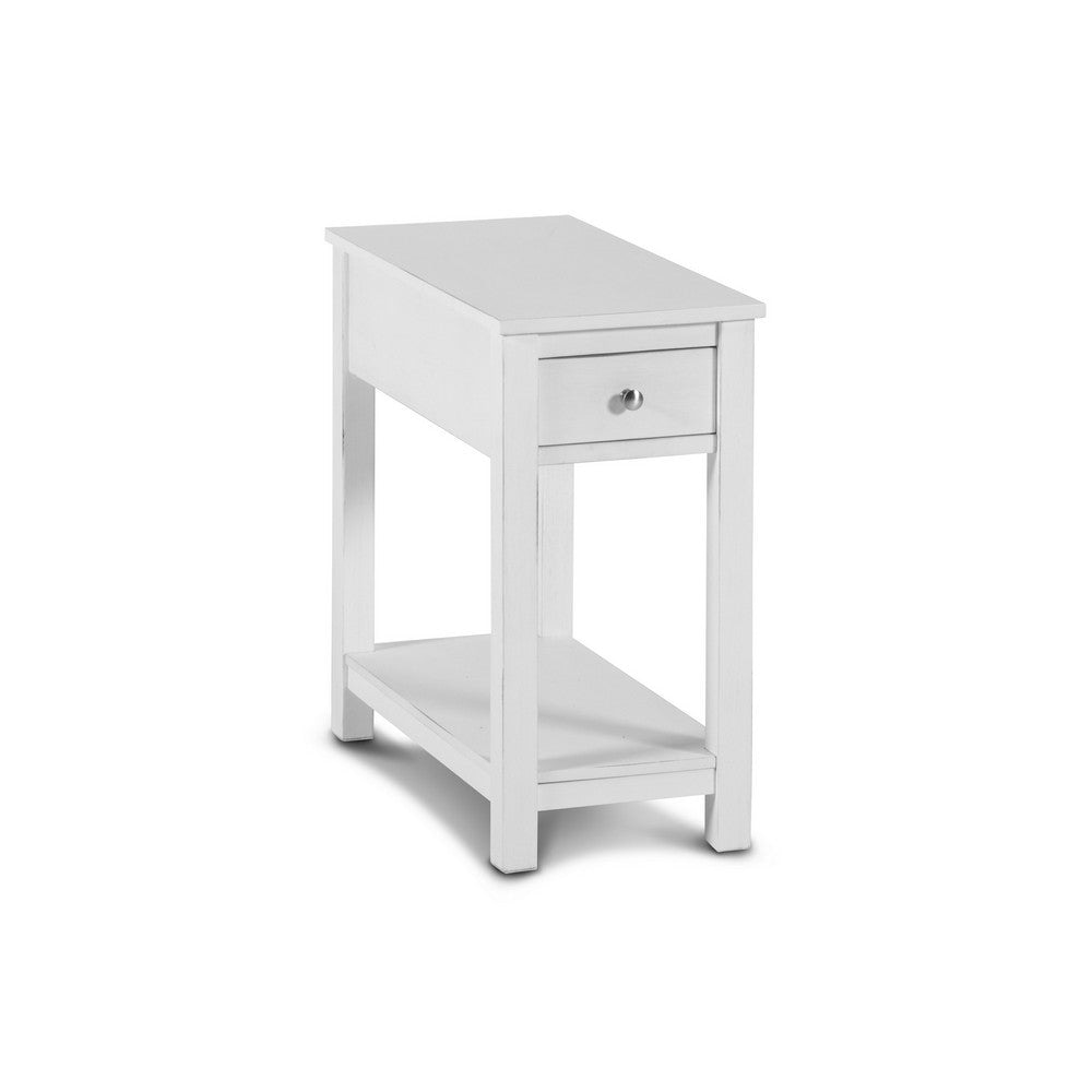 Nili 24 Inch Side End Table, Crisp White Finish, Single Drawer and Shelf By Casagear Home