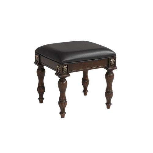 Mady Vanity Stool | 19" | Upholstered | Ornate Trim | Espresso Brown