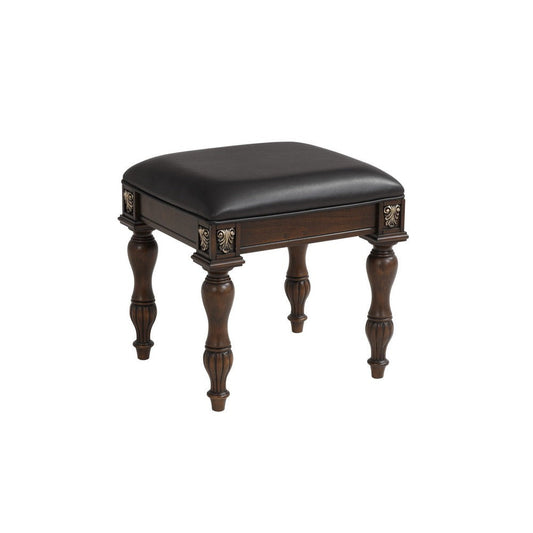 Mady Vanity Stool | 19" | Upholstered | Ornate Trim | Espresso Brown