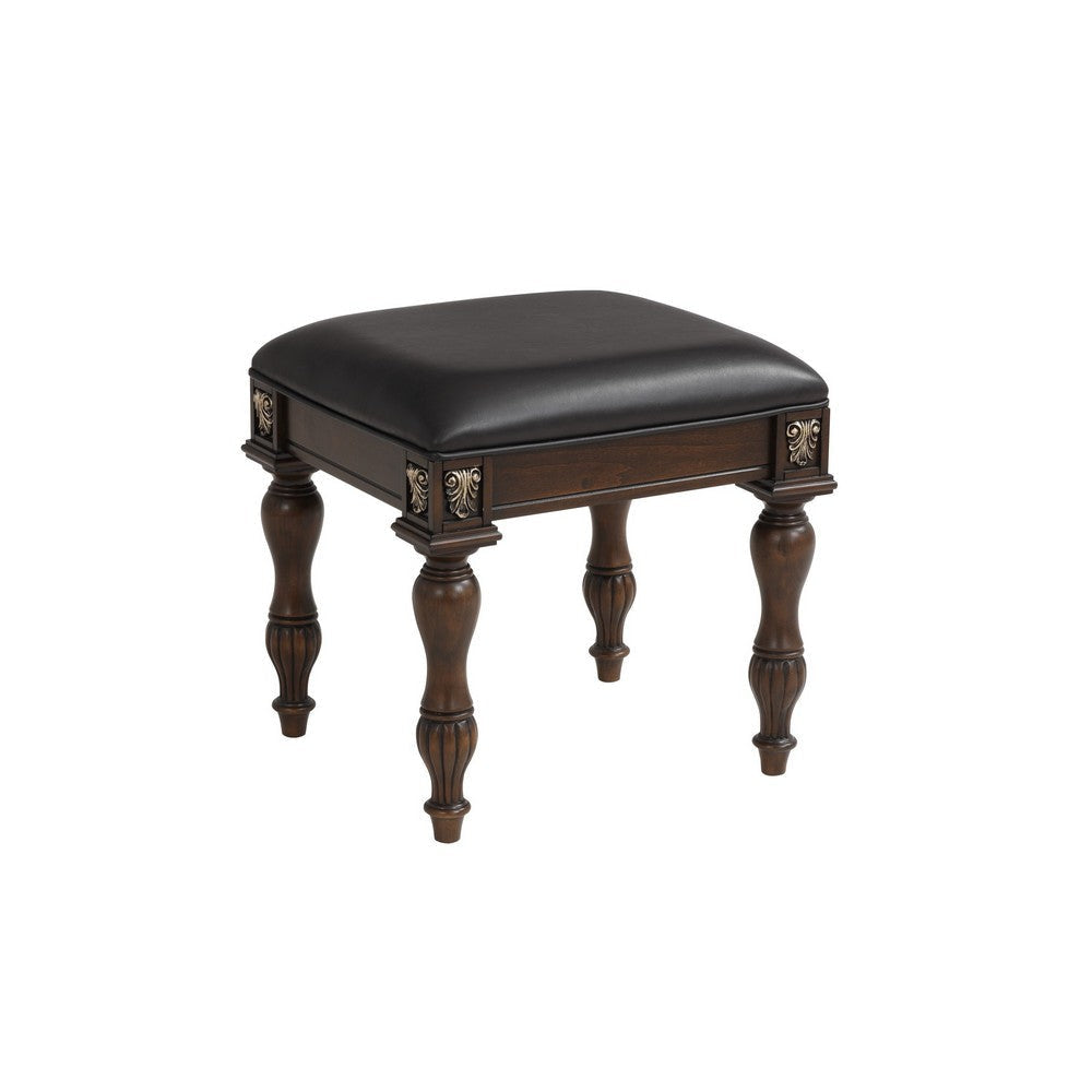 Mady Vanity Stool | 19" | Upholstered | Ornate Trim | Espresso Brown