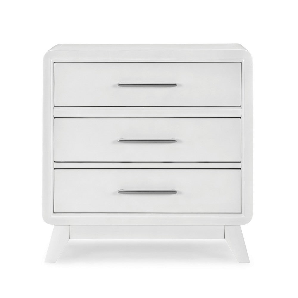 Peri 29 Inch Nightstand 3 Drawers Classic Crisp White Solid Wood Frame By Casagear Home BM293338