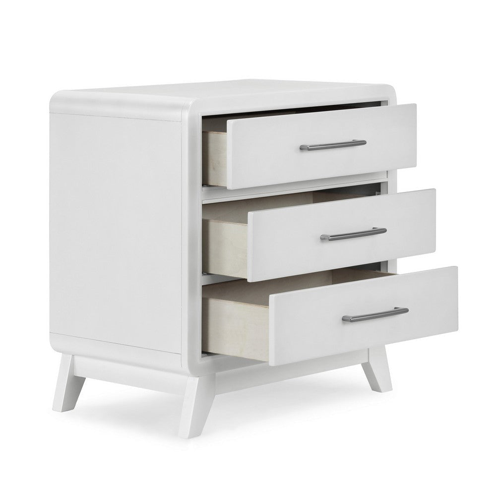 Peri 29 Inch Nightstand 3 Drawers Classic Crisp White Solid Wood Frame By Casagear Home BM293338