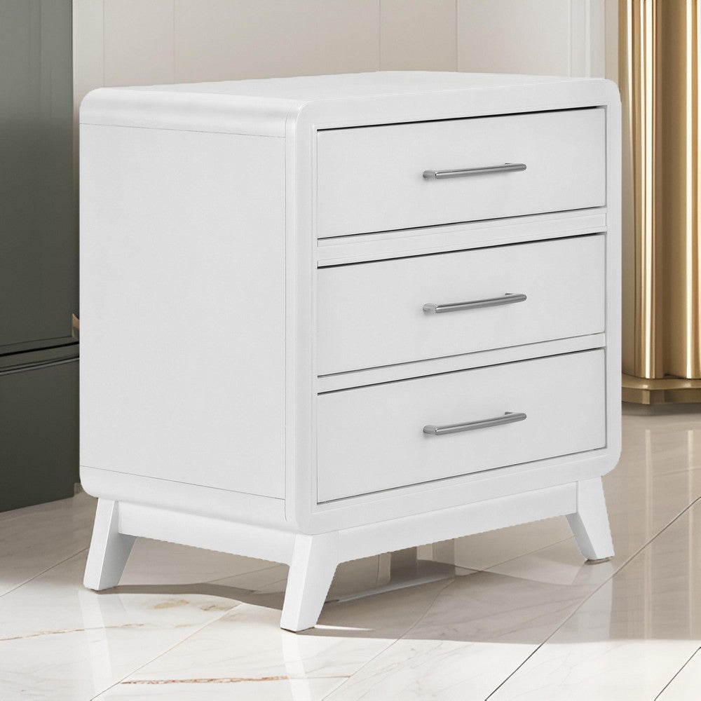 Peri 29 Inch Nightstand 3 Drawers Classic Crisp White Solid Wood Frame By Casagear Home BM293338