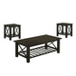 Viki 3 Piece Brown Coffee and End Table Set, Cross Bars, Slatted Open Shelf By Casagear Home