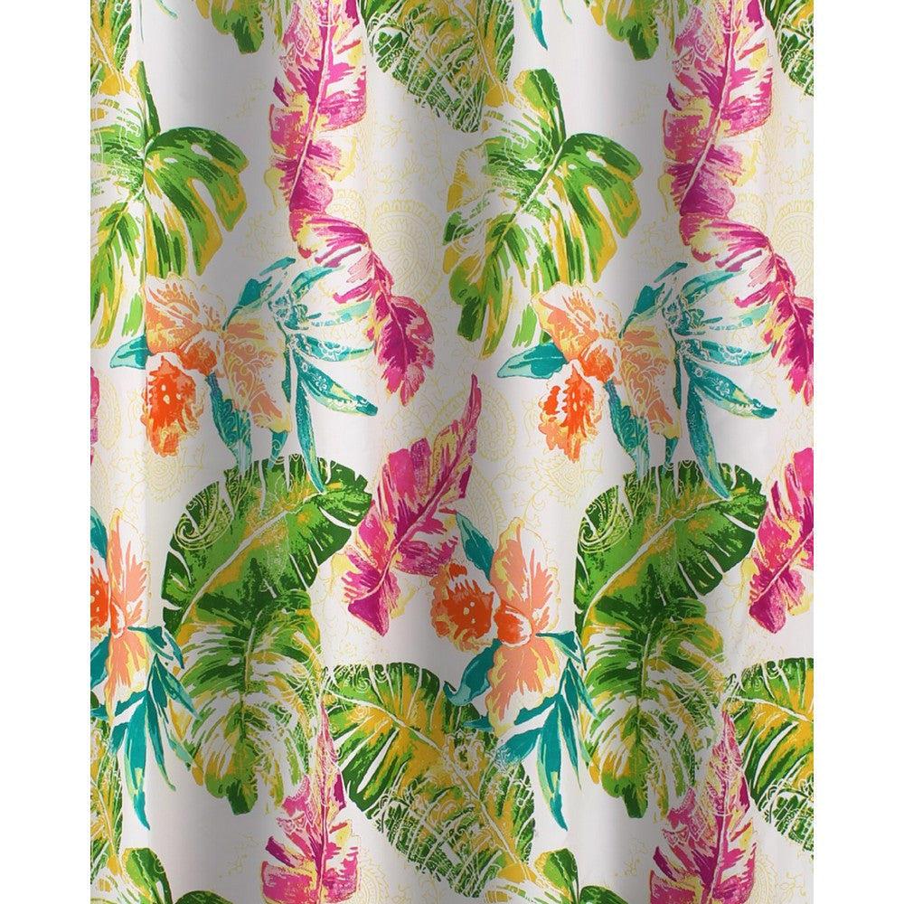 Porto 72 Inch Shower Curtain Tropical Palm Leaves Vibrant Blue and Green By Casagear Home BM293427