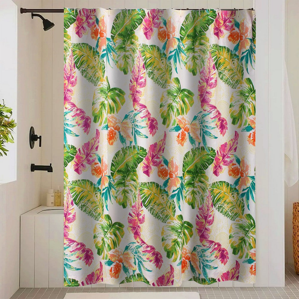 Porto 72 Inch Shower Curtain Tropical Palm Leaves Vibrant Blue and Green By Casagear Home BM293427