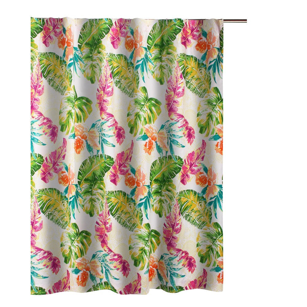 Porto 72 Inch Shower Curtain, Tropical Palm Leaves, Vibrant Blue and Green By Casagear Home