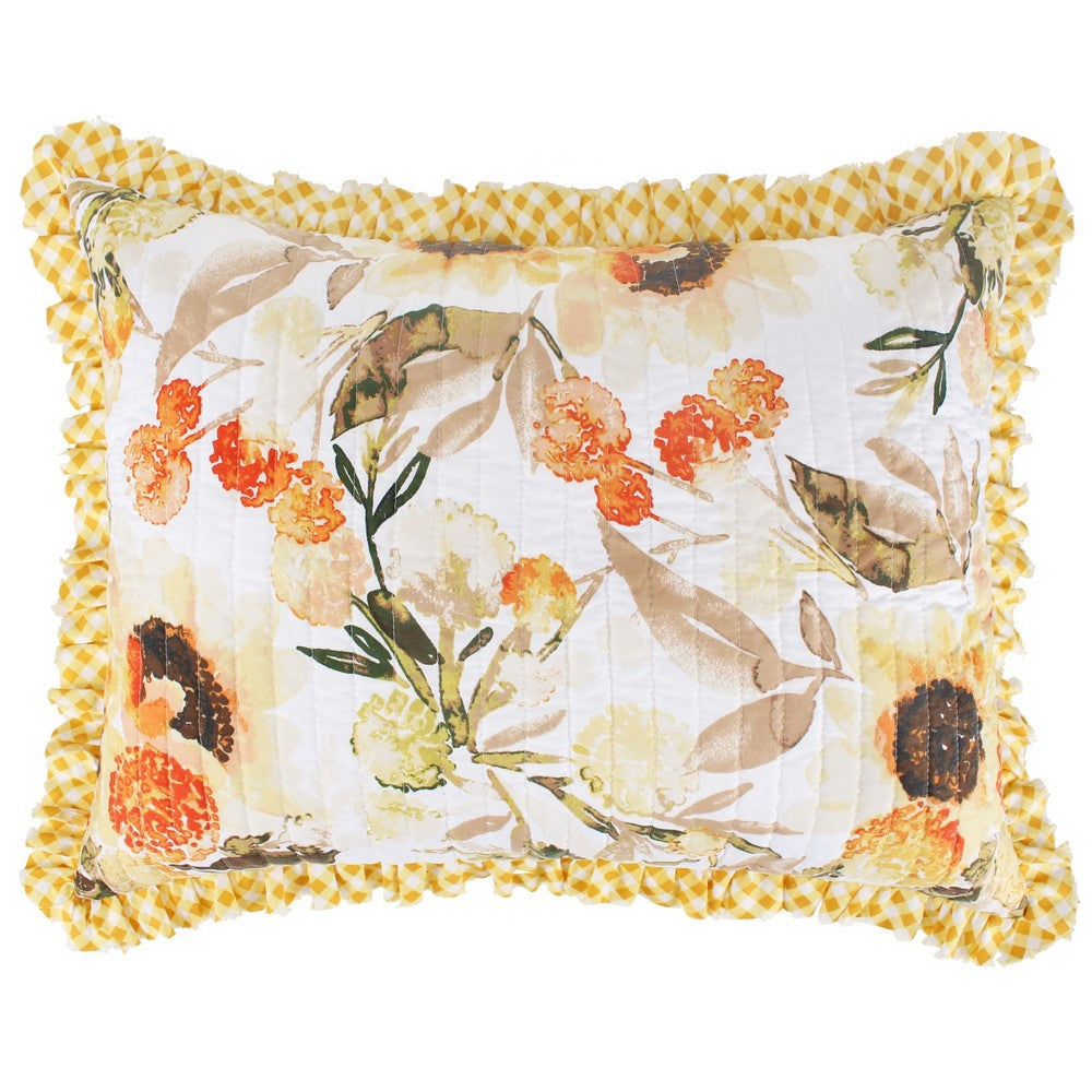 Kelsa Set of 2 Standard and King Floral Pillow Sham Set Polyester Gold By Casagear Home BM293429