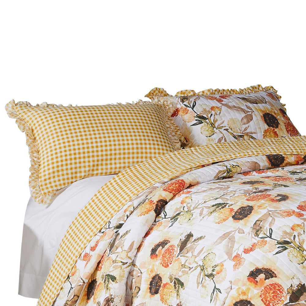 Kelsa Set of 2 Standard and King Floral Pillow Sham Set Polyester Gold By Casagear Home BM293429