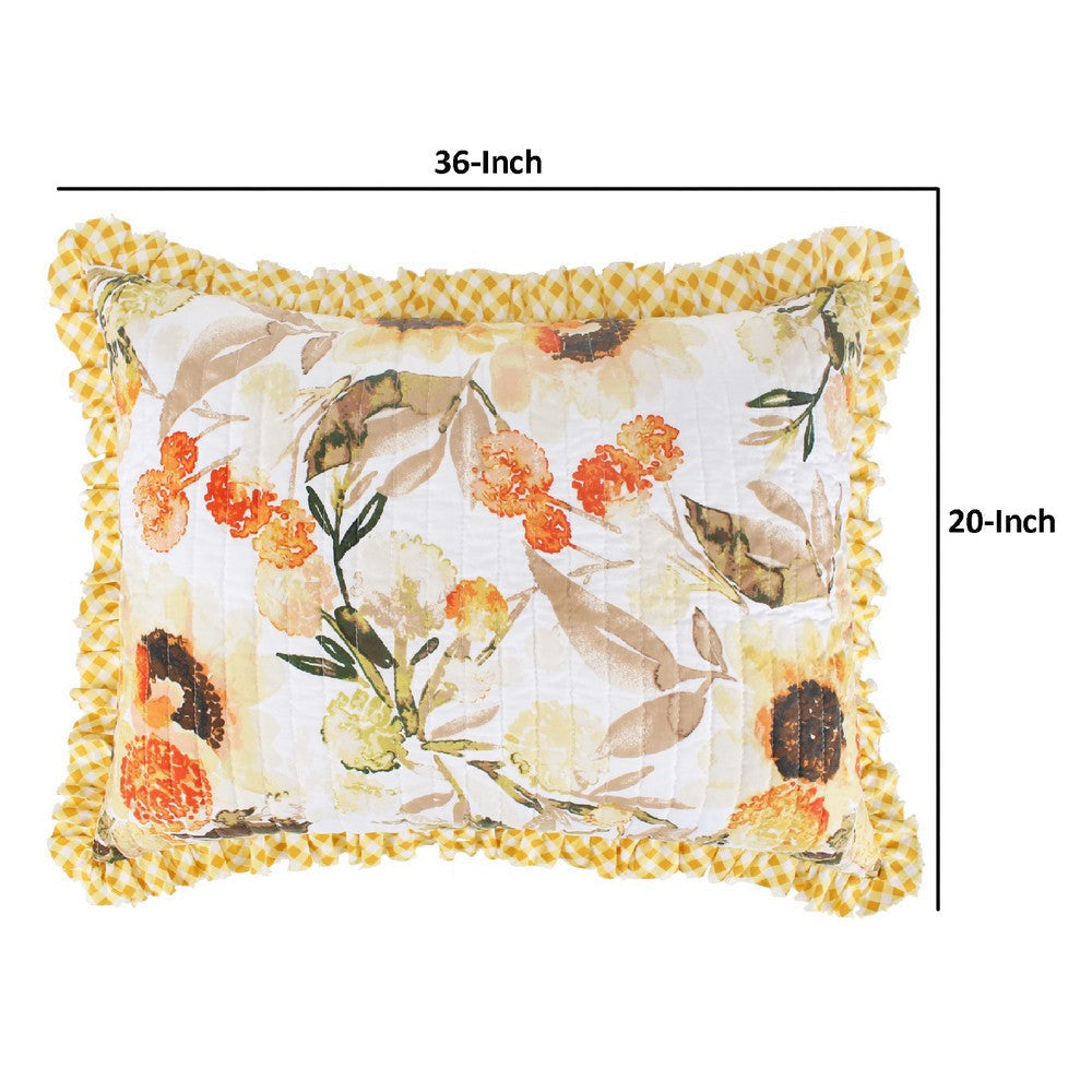 Kelsa Set of 2 Standard and King Floral Pillow Sham Set Polyester Gold By Casagear Home BM293429