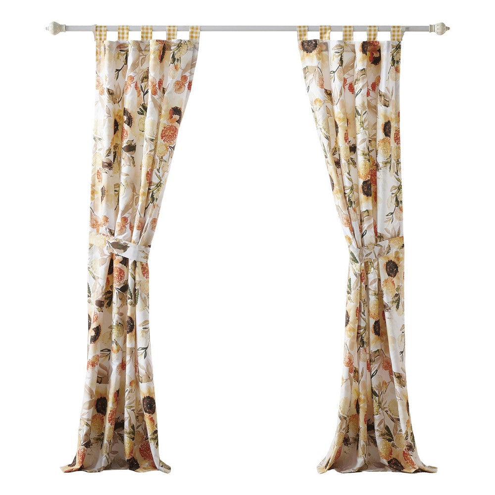 Kelsa Set of 2 Panel Curtains with Watercolor Sunflowers, Ruffled, Gold By Casagear Home