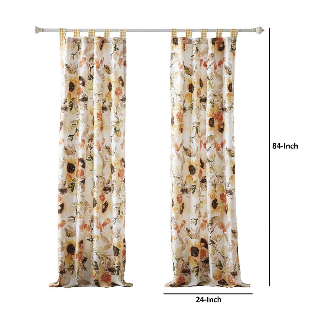 Kelsa Set of 2 Panel Curtains with Watercolor Sunflowers, Ruffled, Gold By Casagear Home
