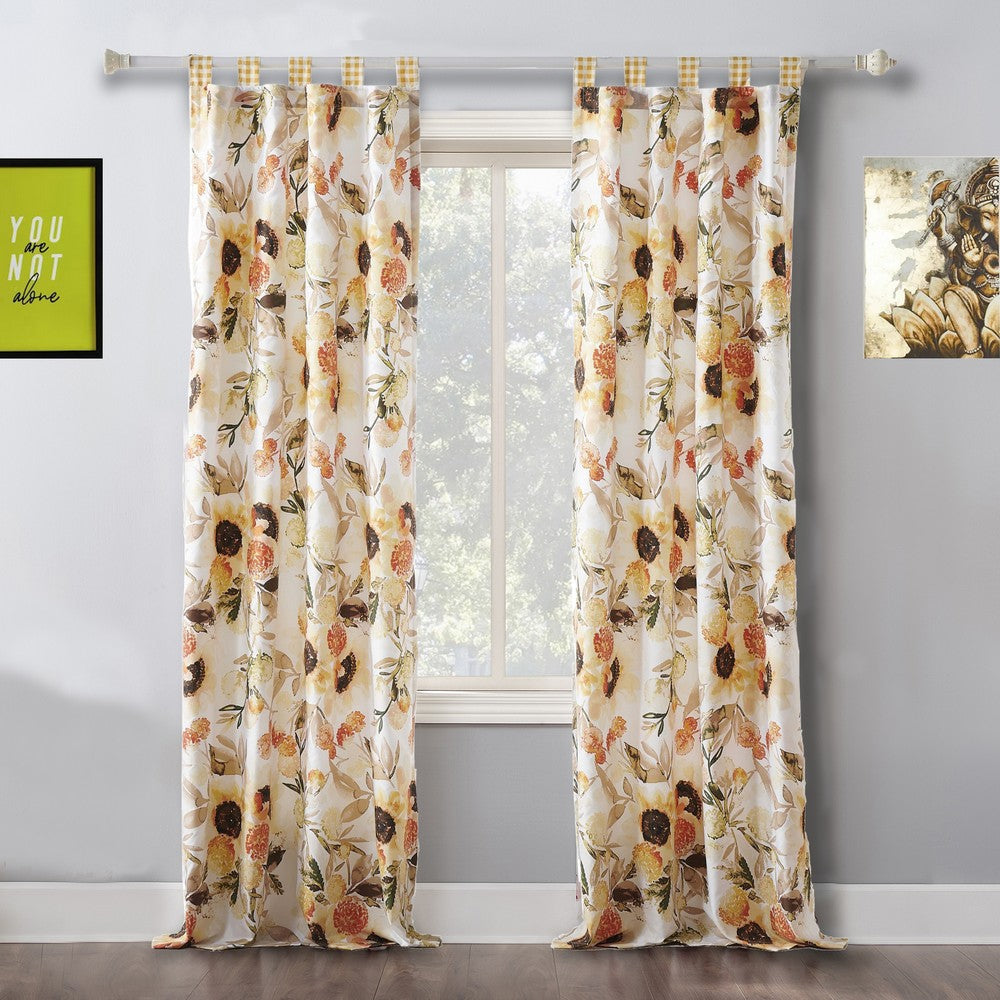 Kelsa Set of 2 Panel Curtains with Watercolor Sunflowers, Ruffled, Gold By Casagear Home