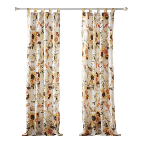Kelsa Curtain Panels | 2 Piece | Sunflower Print | Ruffled Gold