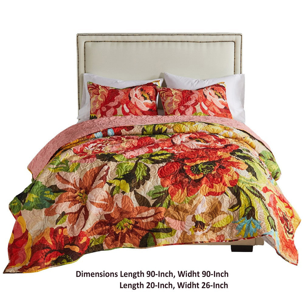 Dahl 3 Piece Queen Quilt Set 2 Pillow Shams Polyester Fill Multicolor By Casagear Home BM293432