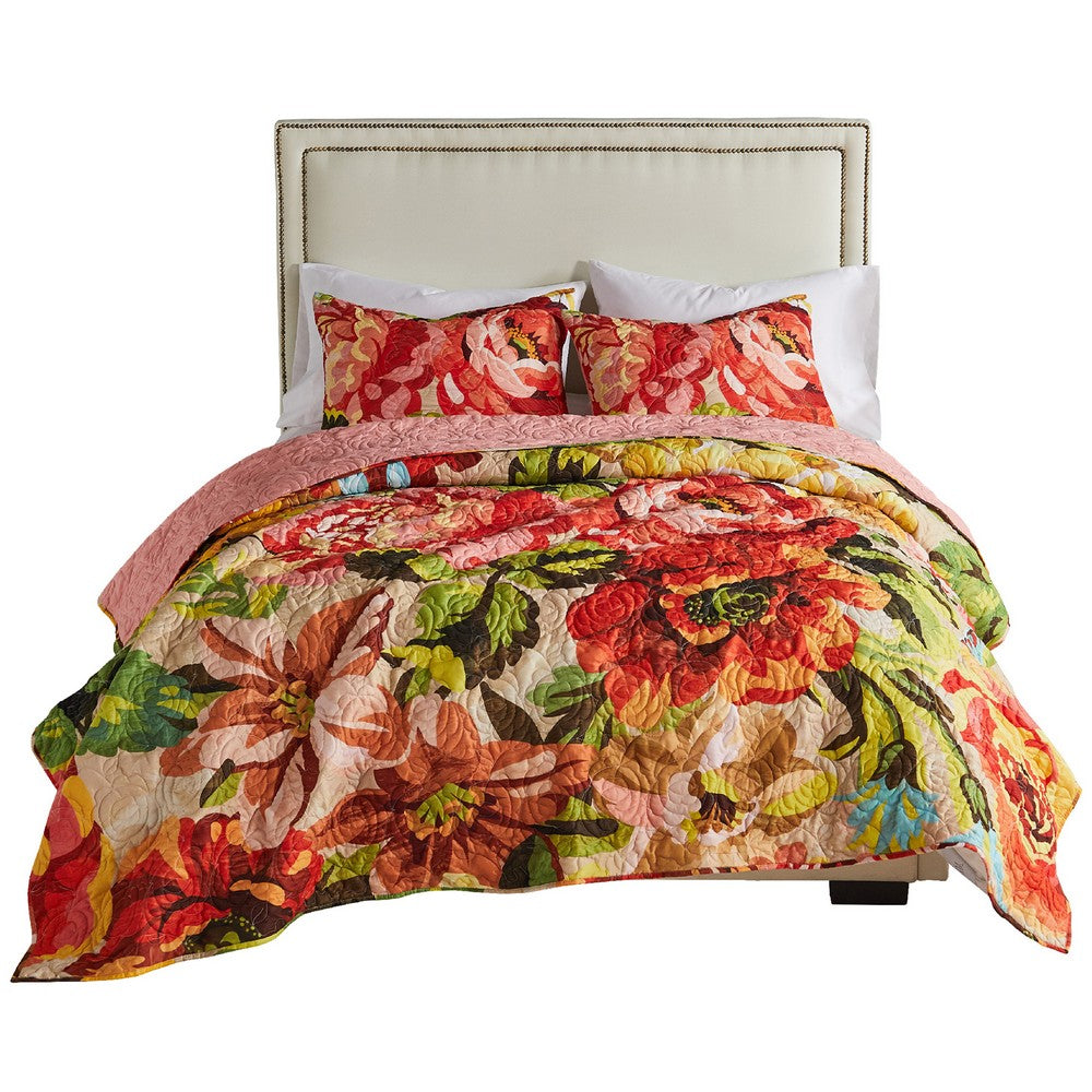 Dahl 3 Piece Queen Quilt Set, 2 Pillow Shams, Polyester Fill, Multicolor By Casagear Home