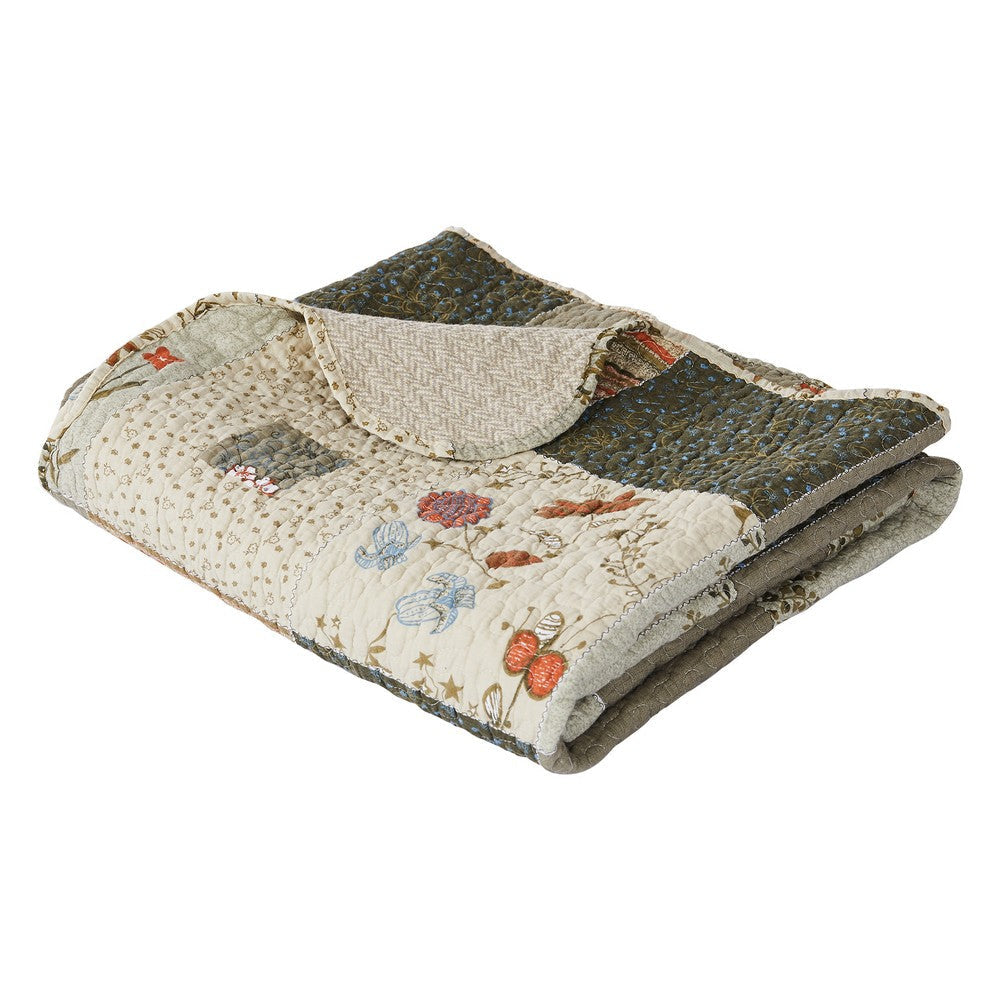 50 x 60 Cotton Quilted Throw Blanket with Fill, Wild Flowers, Multicolor By Casagear Home
