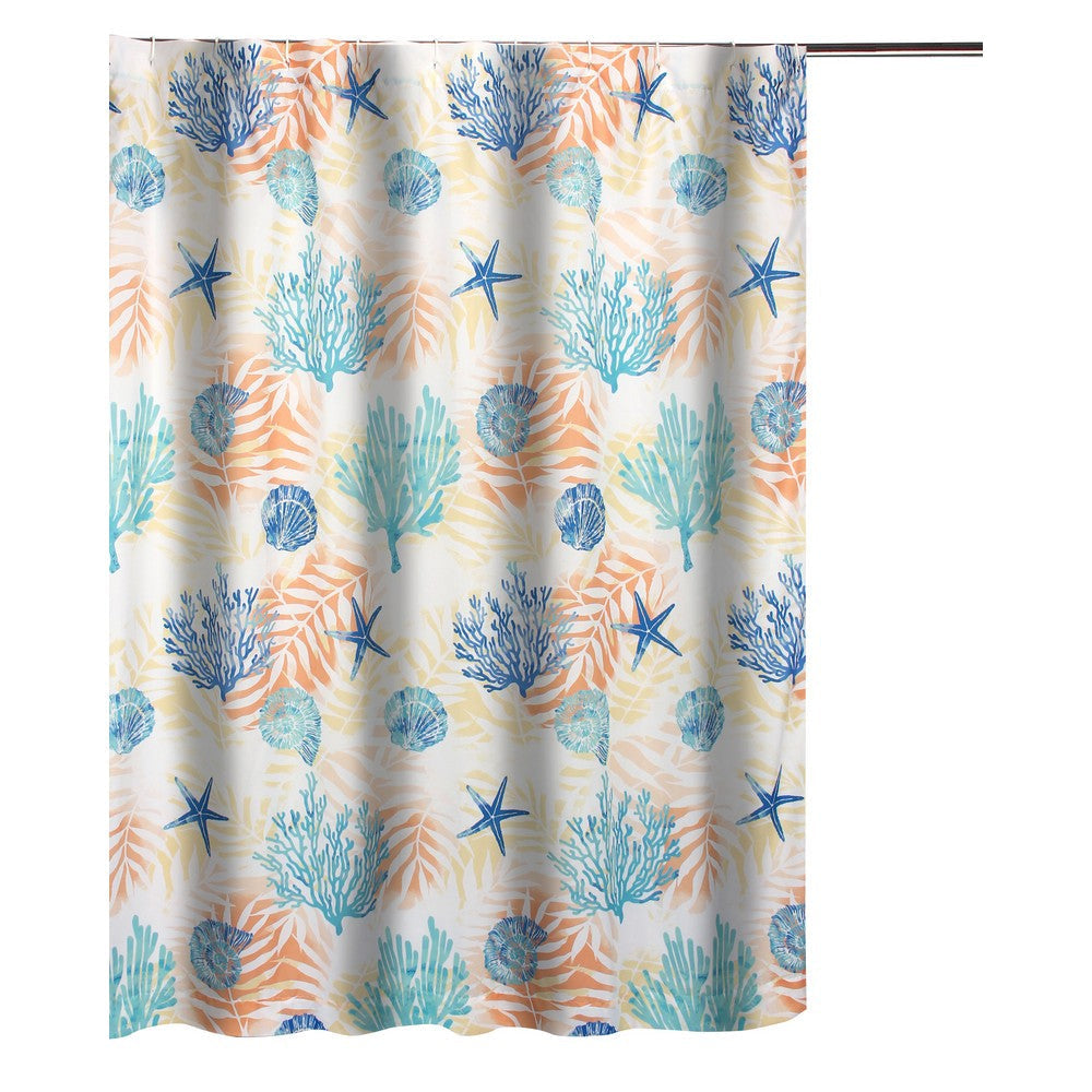 Geo Shower Curtain | 72" | Seashells & Ferns | Blue White