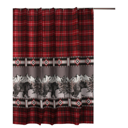 Sofia Shower Curtain | 72" | Bear Plaid | Red & Black Microfiber