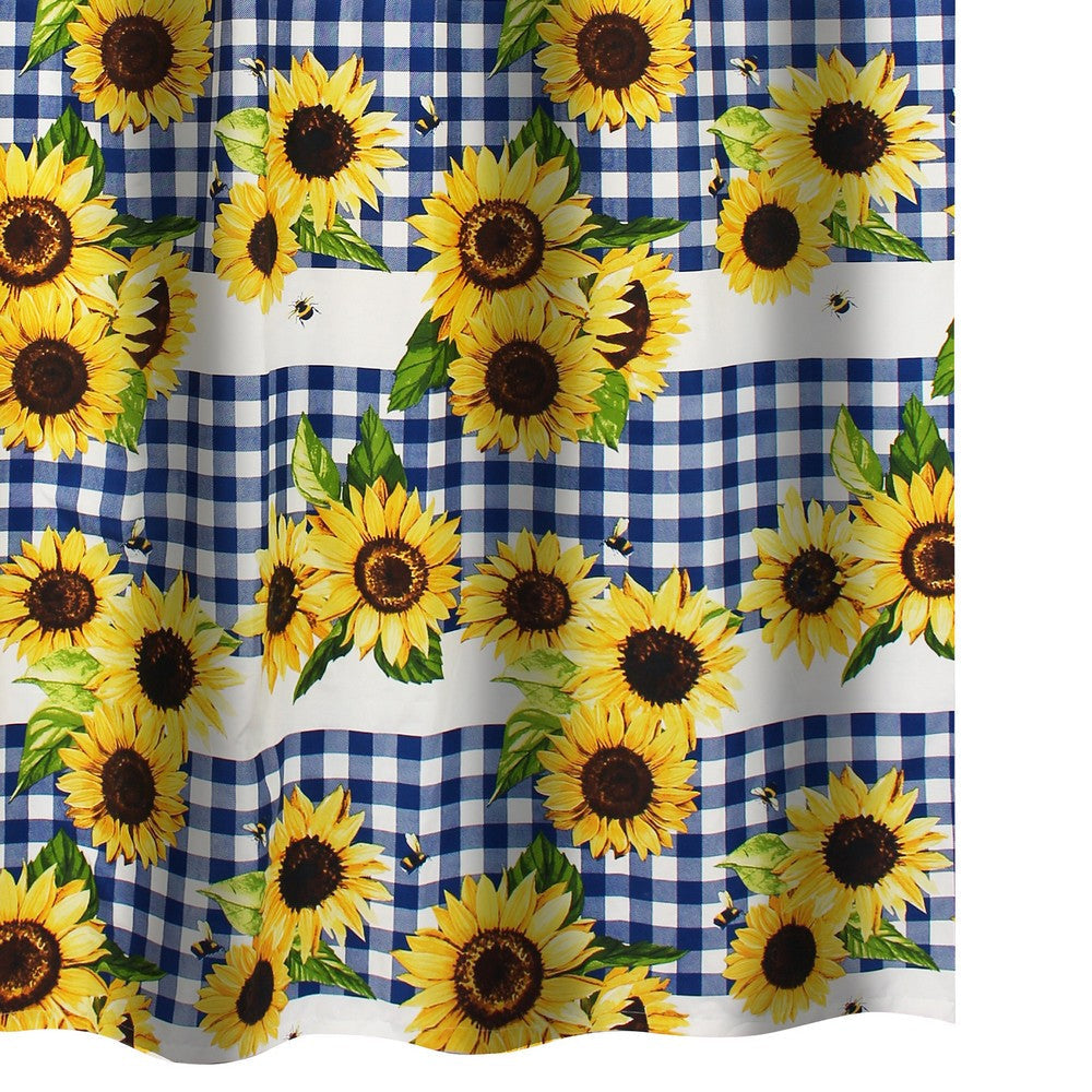 Oslo 72 Inch Shower Curtain Yellow Sunflower Plaid Print Button Holes By Casagear Home BM293442