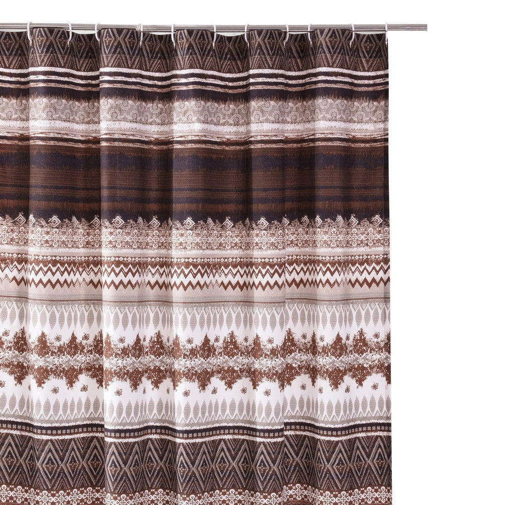 Roca 72 Inch Shower Curtain Coffee Brown Striped Printing Button Holes By Casagear Home BM293447