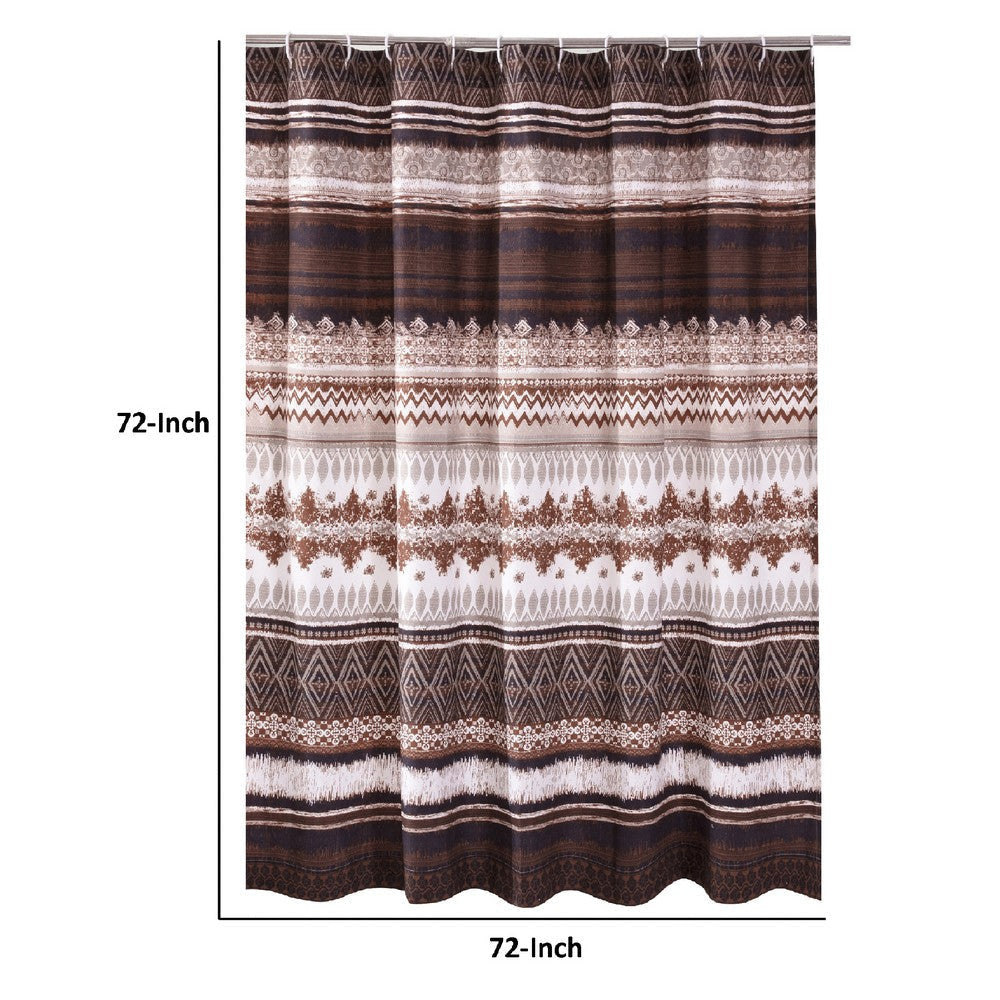 Roca 72 Inch Shower Curtain Coffee Brown Striped Printing Button Holes By Casagear Home BM293447