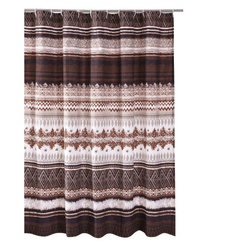 Roca Shower Curtain | 72" | Brown Striped Print | Button Holes
