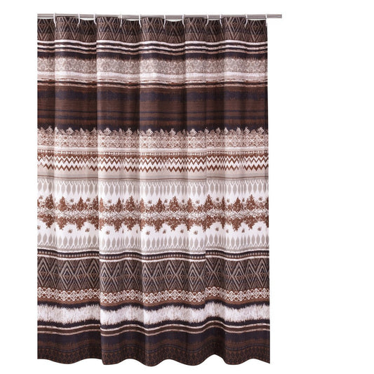 Roca Shower Curtain | 72" | Brown Striped Print | Button Holes