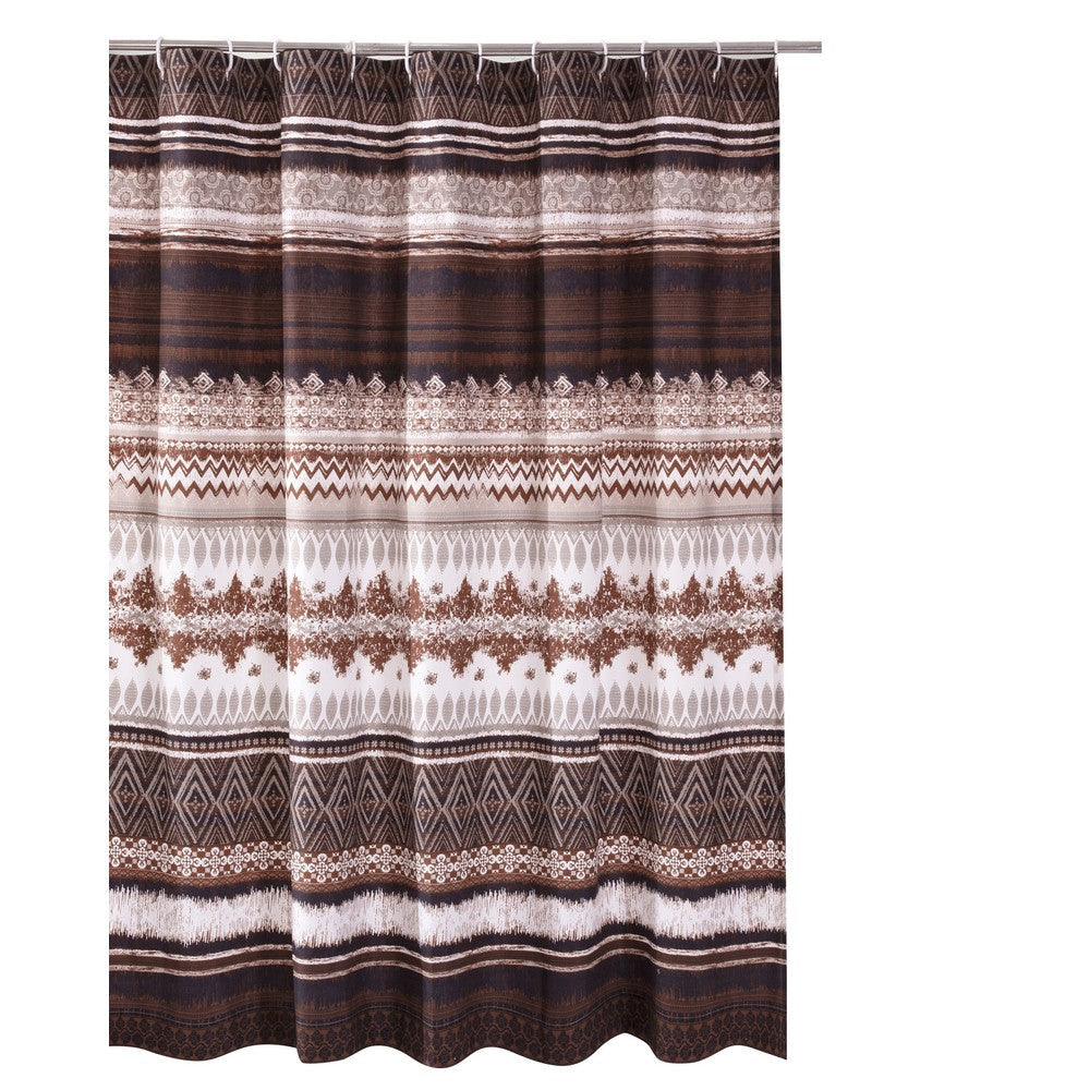 Roca Shower Curtain | 72" | Brown Striped Print | Button Holes